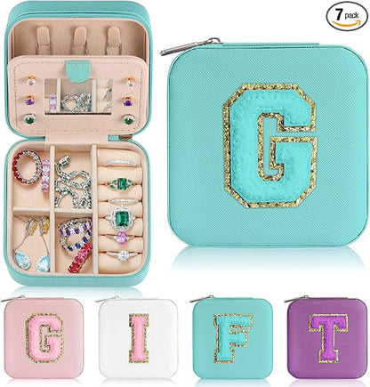Parima Small Jewelry Box for Girls, Travel Initial Jewelry Boxs for Girls | Small Jewelry Organizer Box | Travel Jewelry Case Jewelry Organizer | Mini Jewelry Case - Letter G, Aqua Blue