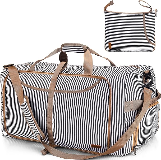 100L Duffle Bag for Travel, Large Foldable Waterproof Travel Duffel Bags Weekender Overnight Bag for Men and Women with Shoe Compartment (Stripe)