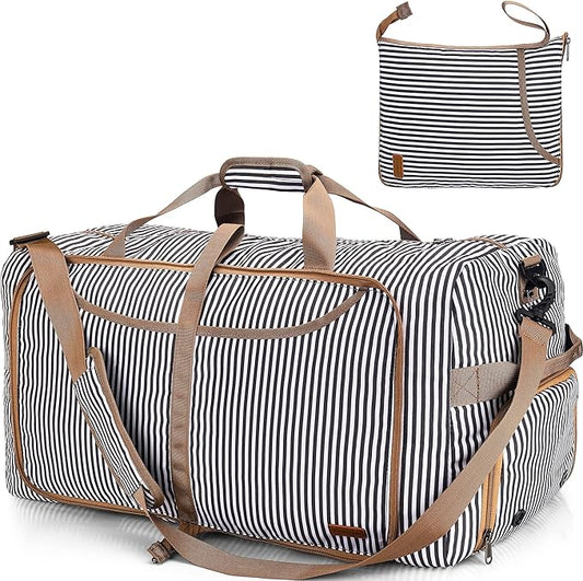 100L Duffle Bag for Travel, Large Foldable Waterproof Travel Duffel Bags Weekender Overnight Bag for Men and Women with Shoe Compartment (Stripe)