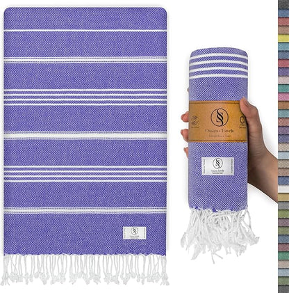 Turkish Beach Towel Compact & Soft Extra Large (39" x 71") - Quick Dry, Versatile and Functional as Yoga Mat, Picnic Blanket/Travel Blanket, Bath, Shower and Pool Towel - Purple