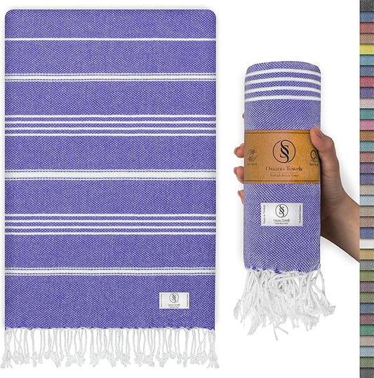 Turkish Beach Towel Compact & Soft Extra Large (39" x 71") - Quick Dry, Versatile and Functional as Yoga Mat, Picnic Blanket/Travel Blanket, Bath, Shower and Pool Towel - Purple