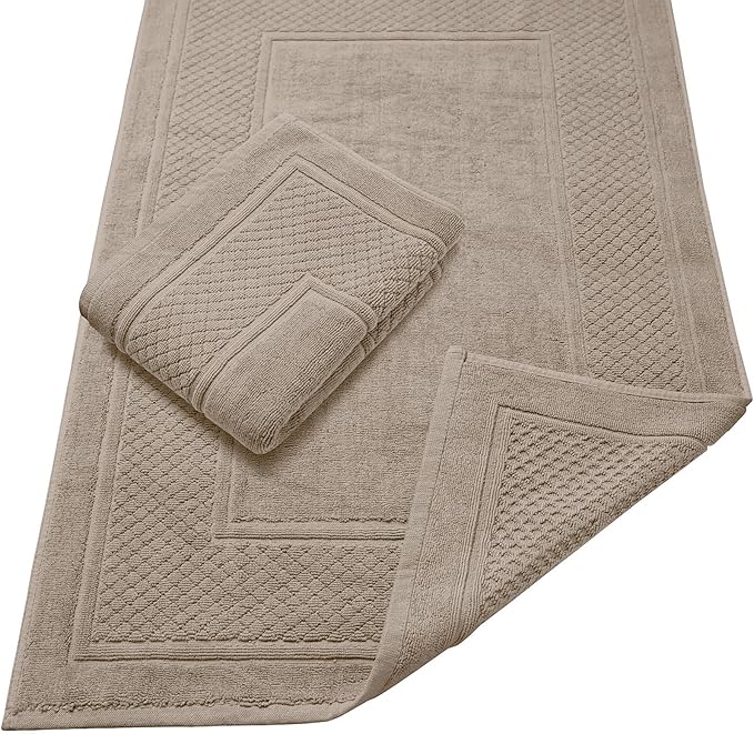 Avalon Towels Beige Bath Mat - 100% Cotton Set of 2 Absorbent Bathmat - Bathroom Mats Quick Dry Bath Mats for Bathrooms (22x34 Inches)