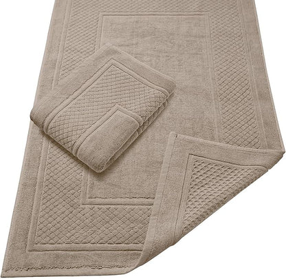 Avalon Towels Beige Bath Mat - 100% Cotton Set of 2 Absorbent Bathmat - Bathroom Mats Quick Dry Bath Mats for Bathrooms (22x34 Inches)