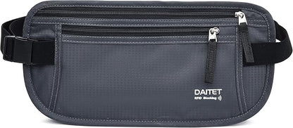 RFID Blocking Money Belt for Men Women, Slim Fanny Pack for Travel，Running,Conceal Waist Wallet for Passport Holder,Phone,Cash(Dark Grey)