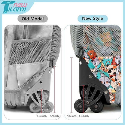 NEW TILAMI Rolling Backpack for Boy Suitcase School Adjustable Laptop Backpack with Wheels for Girl to School Travel Camping Boys Backpack Cute Cats 18 Inches