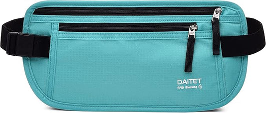 RFID Blocking Money Belt for Men Women, Slim Fanny Pack for Travel，Running,Conceal Waist Wallet for Passport Holder,Phone,Cash(Mint Green)