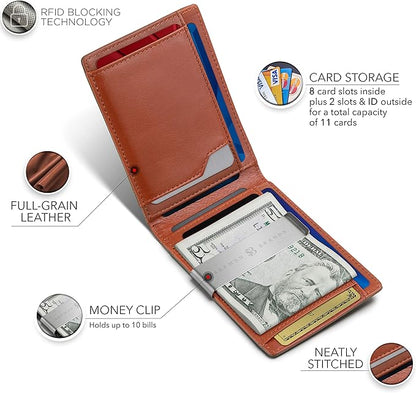 SERMAN BRANDS Money Clip Wallet - Mens Wallets slim Front Pocket RFID Blocking Card Holder Minimalist Mini Bifold