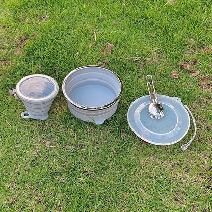 Mess Kit for Camping Silicone Collapsible Bowl Collapsible Cup and Stainless Steel Spoon for Backpacking Outdoor Hiking Traveling and Picnic