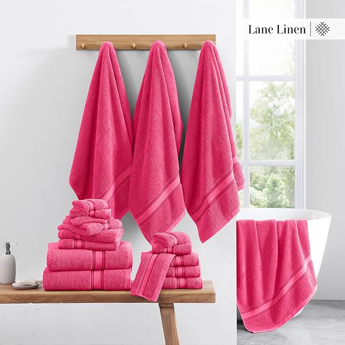 LANE LINEN Luxury Bath Towels Set - 3 Piece Set, 100% Cotton, Quick Dry, Super Soft - 1 Bath, 1 Hand, 1 Wash Cloth - Fuchsia