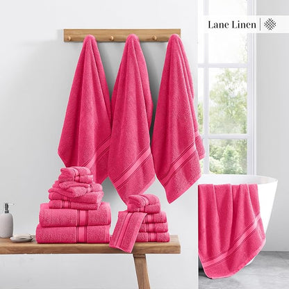LANE LINEN Luxury Bath Towels Set - 3 Piece Set, 100% Cotton, Quick Dry, Super Soft - 1 Bath, 1 Hand, 1 Wash Cloth - Fuchsia