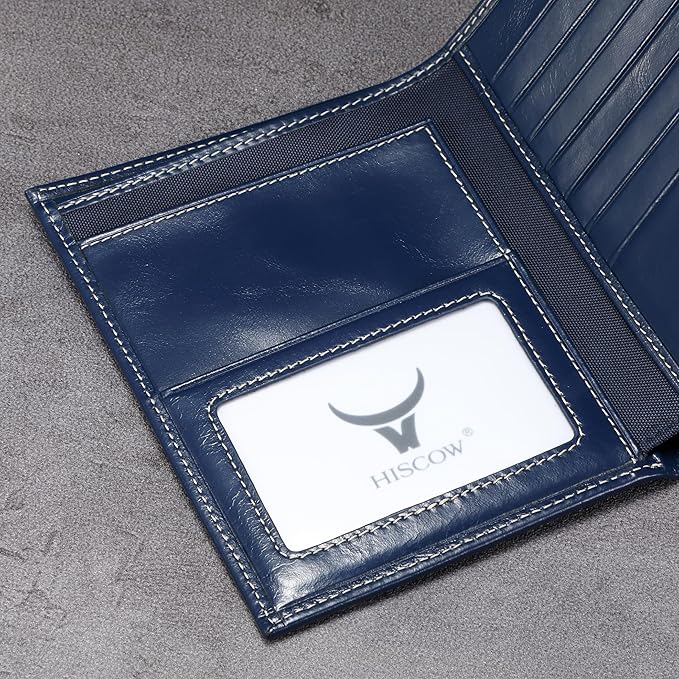 HISCOW Italian Leather Passport Holder for Travel - RFID Blocking Wallet Cover with Secure Organizer for Men & Women, US & Foreign Trips, Antiqued Blue