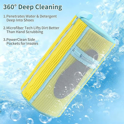Shoe Washing Machine Bag: 2 pcs Shoe Bag for Washing Machine and dryer - Durable Zipper - 360° Deep Clean - Reusable laundry Bag for Sneaker/Slippers/Tennis/Runing Shoes & Insole(Yellow)