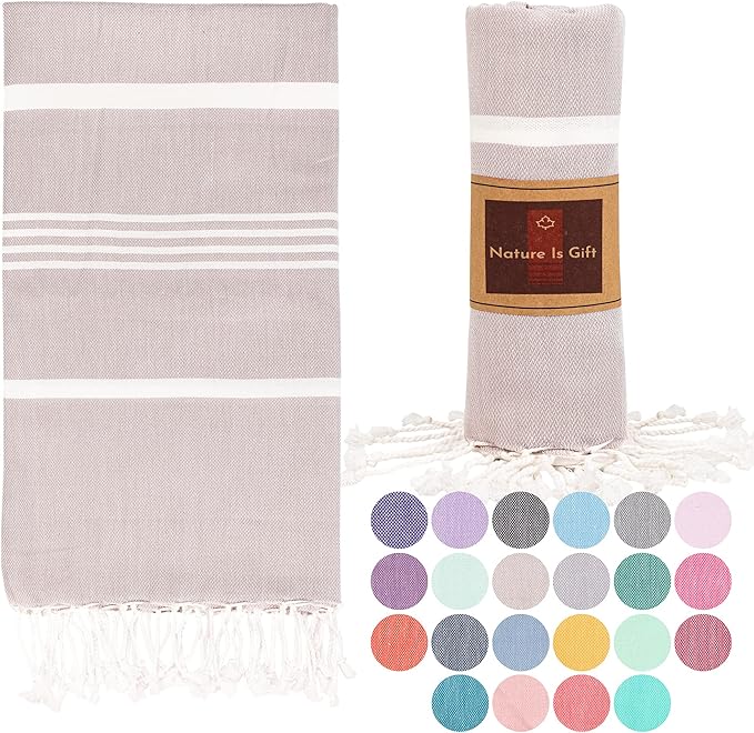 Beach Towel 100% Cotton Turkish Beach Towel Adult 38x70 Inch Pre-washed Absorbent Extra Large|Sand Free Quick Dry BathTowels|Lightweight Blanket|Travel Cruise Camping Spa Gym Yoga Sports Towel|Bark