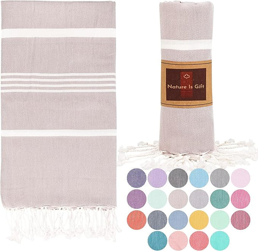 Beach Towel 100% Cotton Turkish Beach Towel Adult 38x70 Inch Pre-washed Absorbent Extra Large|Sand Free Quick Dry BathTowels|Lightweight Blanket|Travel Cruise Camping Spa Gym Yoga Sports Towel|Bark