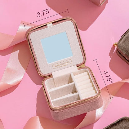 Benevolence LA Plush Velvet Jewelry Box | Travel Jewelry Case Organizer with Mirror | Featured in Oprah's Favorite Things | Best Gifts For Daughter, Girlfriend, Mom | Gifts For Her - Dusty Pink