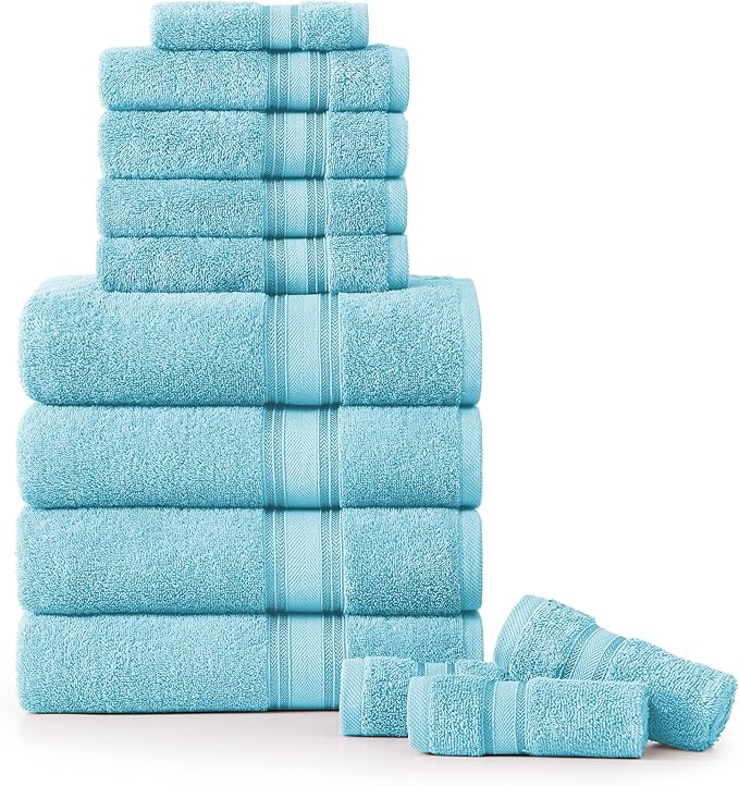 LANE LINEN Luxury Towel Set for Bathroom – 12-Pack 100% Cotton, Zero Twist, Includes 4 Bath, 4 Hand & 4 Washcloth, Suitable for All Body Types, Soft & Quick Dry, Ideal for Airbnb & Spa - Blue