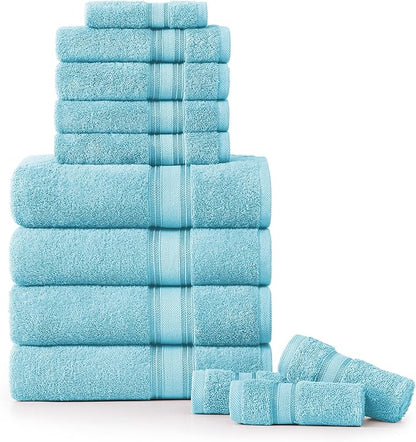 LANE LINEN Luxury Towel Set for Bathroom – 12-Pack 100% Cotton, Zero Twist, Includes 4 Bath, 4 Hand & 4 Washcloth, Suitable for All Body Types, Soft & Quick Dry, Ideal for Airbnb & Spa - Blue