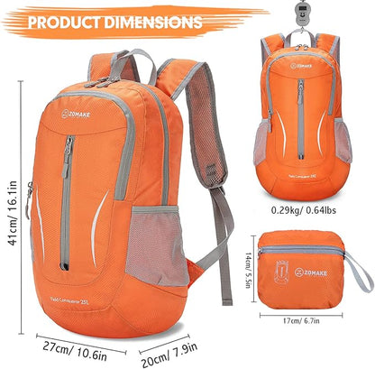 ZOMAKE Ultra Lightweight Packable Backpack 25L, Foldable Hiking Backpacks Water Resistant Small Folding Daypack for Travel(Orange)