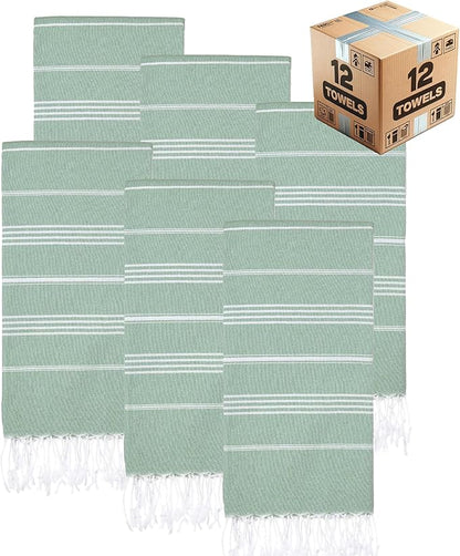 Turkish Beach Towels, Bulk Case of 12 | Oversized, Quick Dry, Sand Free | 100% Cotton, Large 38x71 Towels for Beach, Pool, Travel | Ultra-Soft, Compact, Absorbent | Light Green