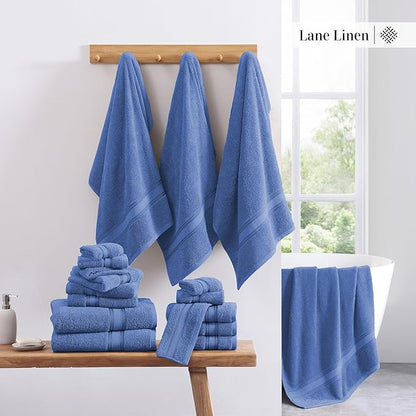 LANE LINEN Premium Bath Towel Set of 12 – 100% Cotton, 4 Bath, 4 Hand Towels & 4 Washcloths, Zero Twist, Ultra Soft, Quick-Dry, Ideal for Spa, Hotel & Everyday Use – Cerulean Blue