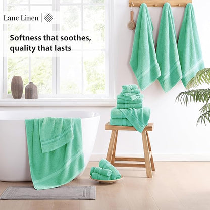 LANE LINEN 18Piece Bathroom Towels – Luxurious 100% Cotton, Zero Twist, Includes 6 Bath, 6 Hand & 6 Washcloths, Quick-Dry, Lightweight, Everyday Essential, Machine Washable – Aqua Sky