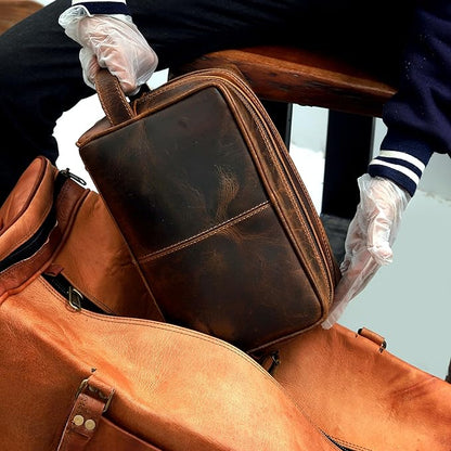 VC VINTAGE COUTURE Leather Toiletry Bag for Men Extra Large Leather Men's Toiletry Bag for Traveling Real Leather Dopp Kit for Men Leather Shaving Bag for Travel