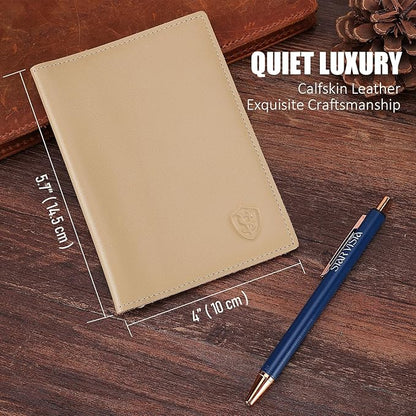 STAR VISTA Albatross Leather Travel Passport Holder, Minimalist Design, Calfskin Leather Case for Women and Men - Slim Passport Wallet, Bifold, RFID Blocking, Ivory