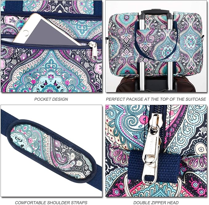 F.FETIVIN Weekender Carry On Bag Travel Duffle Medium Overnight Bag for Women(Green Floral)