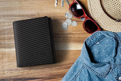 Stealth Mode Carbon Fiber Trifold RFID Wallet For Men With Flip Out ID Holder (Carbon Fiber)
