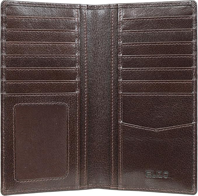 ELIZO Leather Long Wallet for Men Western Wallet Rodeo Mens Wallet Flat Bifold Wallets for Men Biker Billfold Wallet for Men Cowboy Wallet RFID Wallet for Men with Credit Card Holder