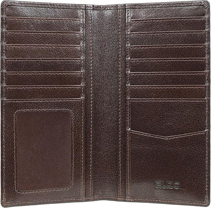 ELIZO Leather Long Wallet for Men Western Wallet Rodeo Mens Wallet Flat Bifold Wallets for Men Biker Billfold Wallet for Men Cowboy Wallet RFID Wallet for Men with Credit Card Holder