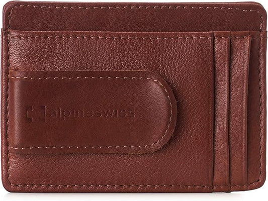 Alpine Swiss RFID Dermot Money Clip Front Pocket Wallet For Men Leather Comes in a Gift Box Tan