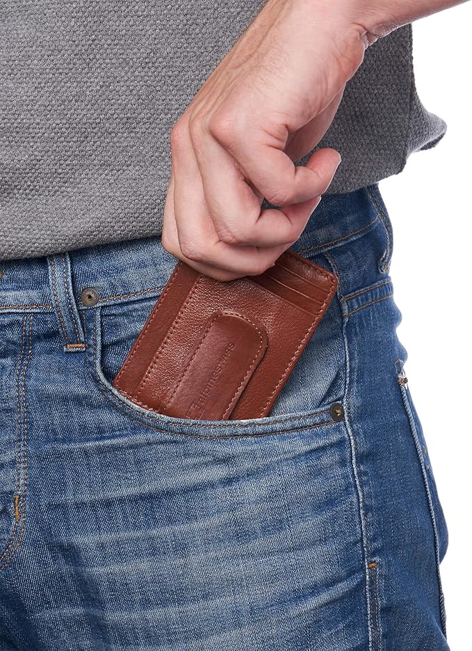 Alpine Swiss RFID Dermot Money Clip Front Pocket Wallet For Men Leather Comes in a Gift Box Tan