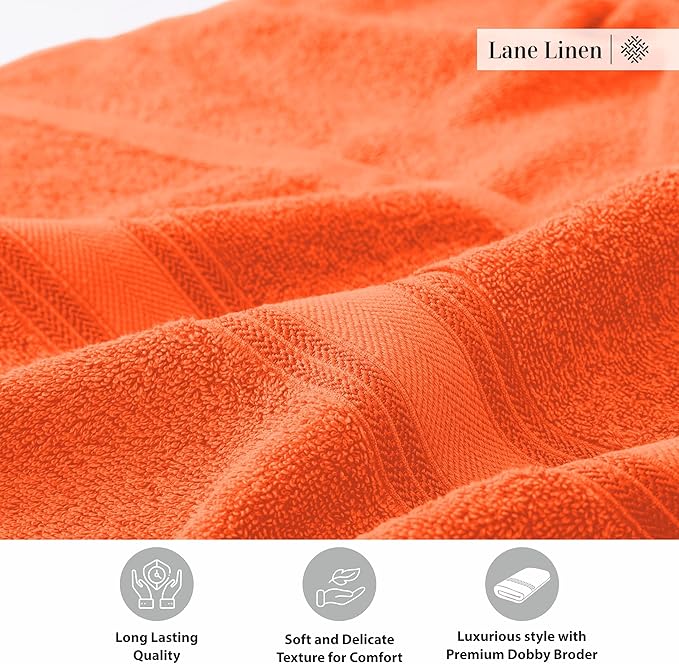 Lane Linen 100% Cotton 4 Pack Bath Towels (28"x54") - Zero Twist, Mercerized Cotton Towel Sets for Bathroom - Quick Dry, Soft & Absorbent Large Bath Towel Set - Salon, Spa & Hotel Quality - Tiger Lily