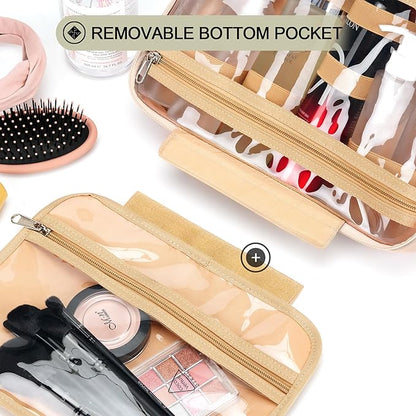 Travel Hanging Toiletry Bag for Women, Cruise Ship Essentials, with Jewelry Organizer, Extra Large Makeup Dopp Kit, Waterproof Cosmetic Bags, Toiletries Kit Set with Trolley Belt, Khaki