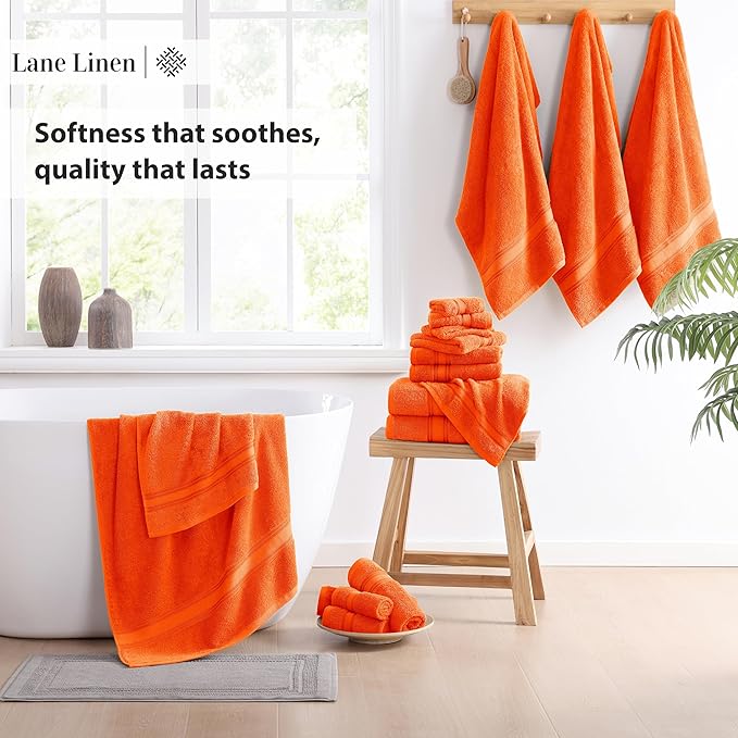 LANE LINEN Luxury Bath Towel Set of 18 – 100% Cotton, 6 Bath Towels, 6 Hand Towel & 6 Washcloths, Zero Twist, Remains Soft & Absorbent Even After Multiple Washes, Quick Dry - Tiger Lily