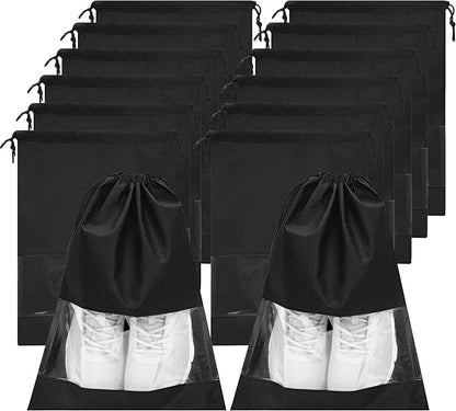 YAMIU 12PCS Shoe Bags for Travel - Large Dustproof Drawstring Shoes Pouch Packing Organizers for Men & Women, Black