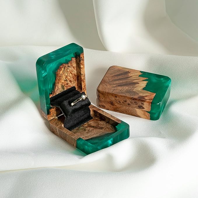 RWA Slim Engagement Ring Box for Proposal – Unique Wedding Ring Holder & Jewelry Display Case – Travel Jewelry Organizer, Ring Bearer Box, Proposal Gift, Wedding Ring Box for Ceremony, FLIP green
