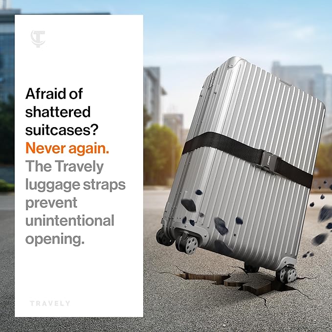 TRAVELY Luggage Straps - Particularly conspicuous & Secure - Incl. 4 Name Tags - Luggage Strap Ideal crosswise - [Set of 4]