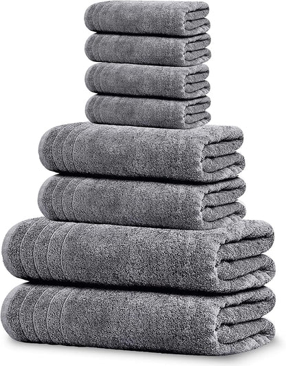 Tens Towels Pack of 8 Towels Set, 2 Extra Large Bath, 2 Hand, 4 Washcloths, 100% Cotton, Lighter Weight, Quicker to Dry, Super Absorbent, Perfect for Bathroom, Dark Grey