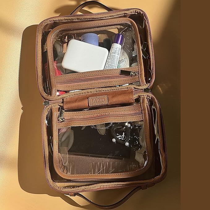 JAZD Clear Makeup Bag Toiletry Bag for Women Cosmetic Case Large Capacity Travel Make Up Bag Organizer Transparent Storage Compartment TSA Approved