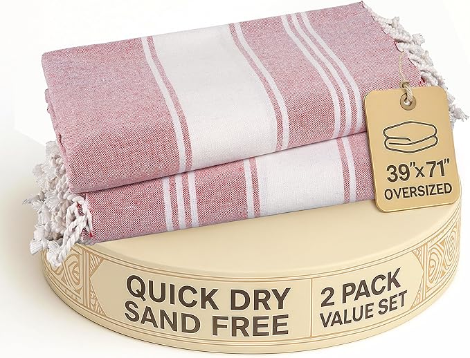 LANE LINEN Beach Towel 2 Pack - Beach Towels Oversized, Pre-Washed Large Beach Towels, Sandless Beach Towel, Quick Dry Travel Towel, Large Pool Towels, 39"x71" - Cashmere Rose