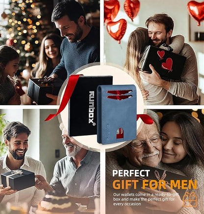 RUNBOX Wallet for Men Slim Rfid Leather 2 ID Window With Gift Box