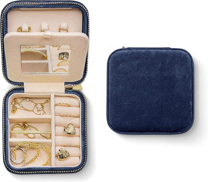 Benevolence LA Plush Velvet Jewelry Box | Travel Jewelry Case Organizer with Mirror | Featured in Oprah's Favorite Things | Best Gifts For Daughter, Girlfriend, Mom | Gifts For Her - Navy Blue