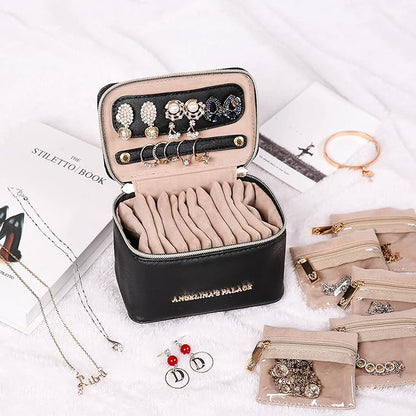 Angelina's Palace Jewelry Organizer Case Bridesmaid Gifts Travel Bag Vegan Leather Box for Necklace Earring Bracelet Ring(black)
