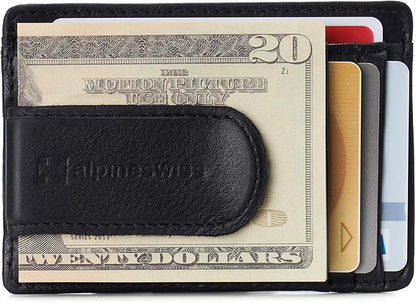 Alpine Swiss RFID Dermot Money Clip Front Pocket Wallet For Men Leather Comes in a Gift Box Black