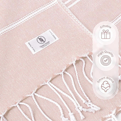 Turkish Beach Towel Quick Dry & Absorbent Oversized (39" x 71") - Lightweight, Versatile and Functional as Picnic and Beach Blanket, Yoga, Gym and Vacation Towels - Powder