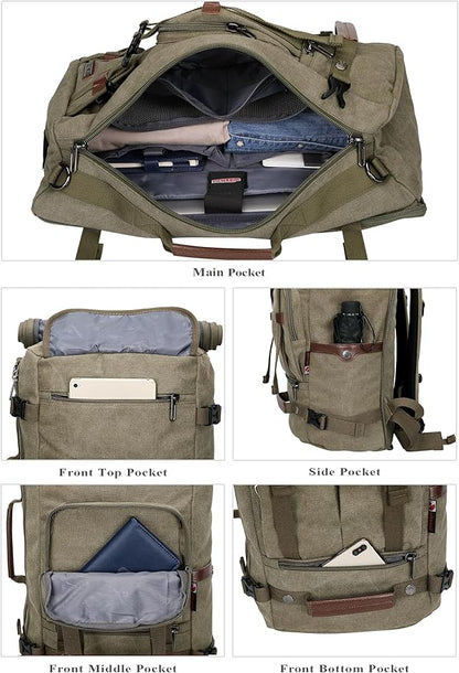 WITZMAN Canvas Backpack Vintage Travel Backpack Large Laptop Bags Convertible Shoulder Rucksack(A519-1 Classic Light Green)