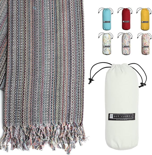 BAY LAUREL Turkish Beach Towel with Travel Bag 39 x 71 Quick Dry Sand Free Lightweight Large Oversized Towels Light