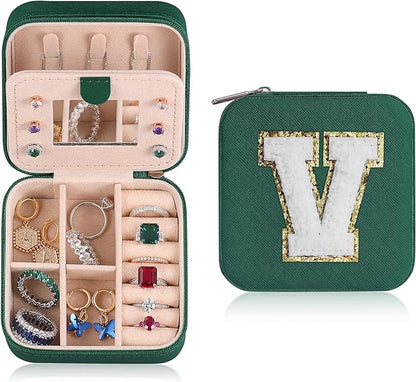 Parima Travel Jewelry Organizer for Women | Necklace, Earring, Ring Organizer | Women's Travel Gifts - Letter V, Green